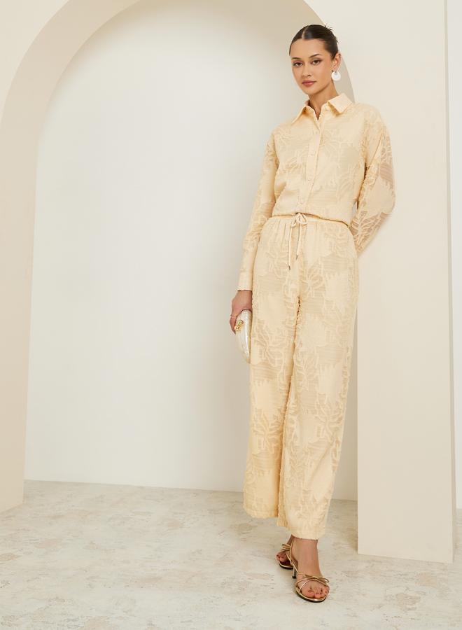 Styli Women Yellow Jacquard Wide Leg Trousers - Image 4